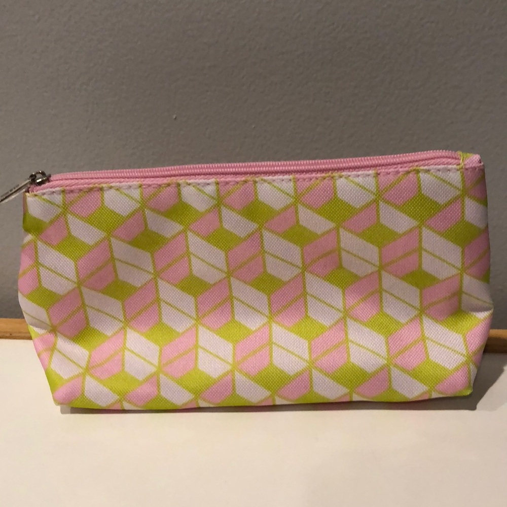 Clinique Geometric Print Pink Green Preppy Makeup Bag Cosmetic Case Travel Bag